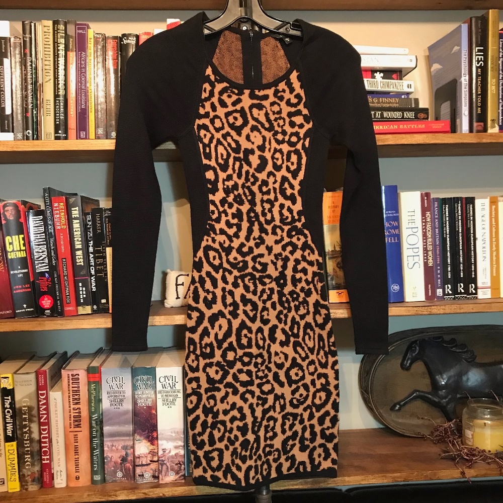 Guess Leopard Print Fitted Sweater Dress